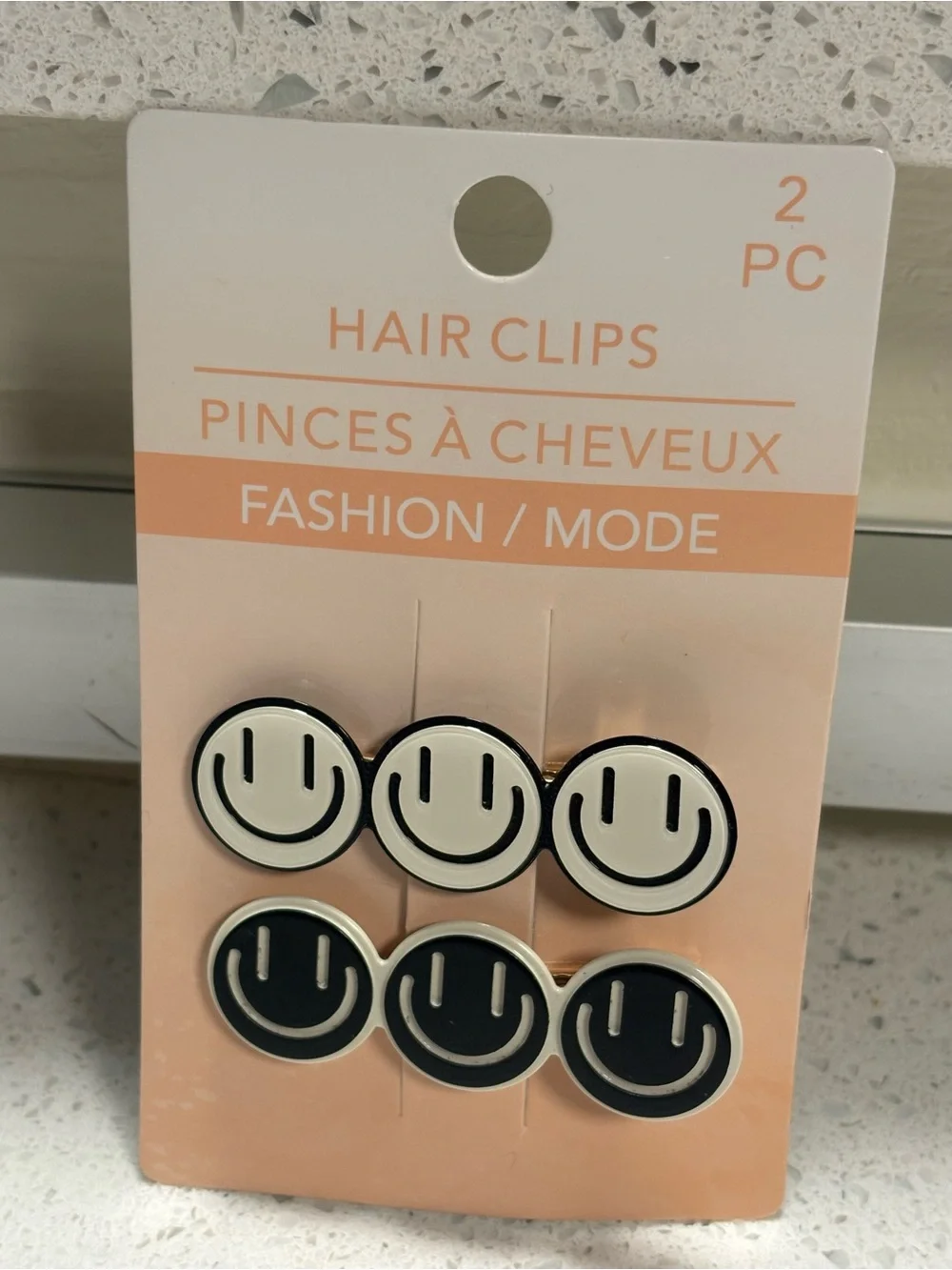 Smiley Face Hair Clips - Black & Cream - Fashion Accessory